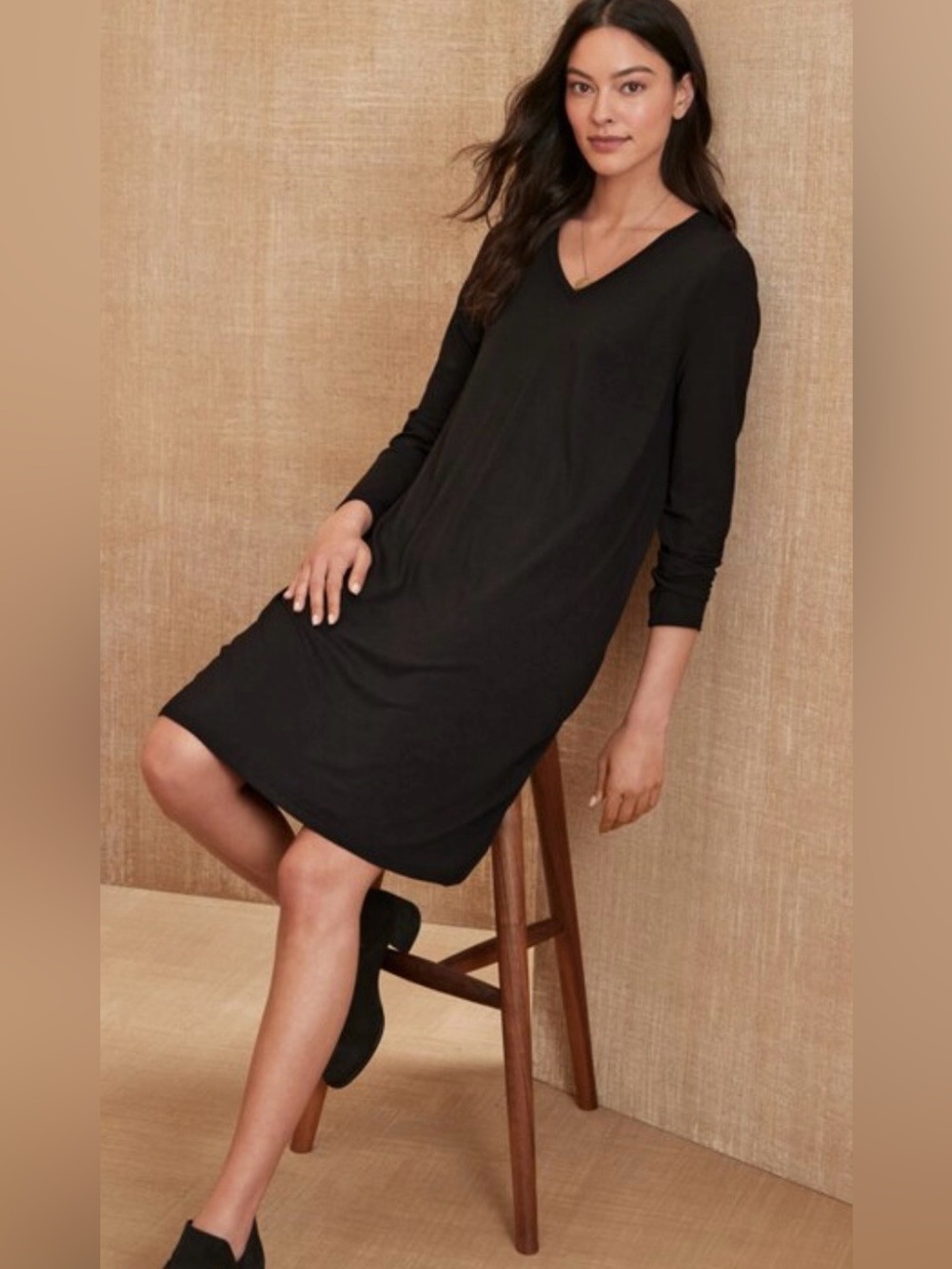 Eileen Fisher Stretch Tencel Jersey V-Neck Dress in Size Medium